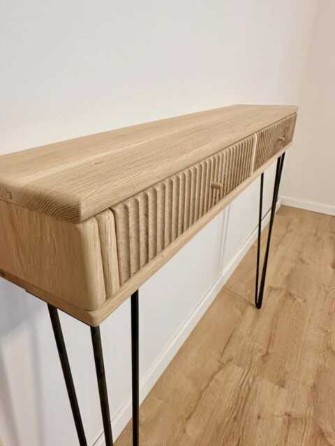 Handmade Solid Oak Console Table Grooved Front, Hairpin Legs - image 1