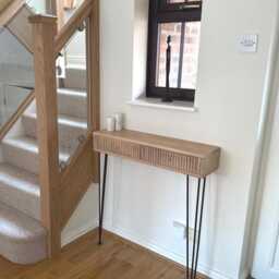 Handmade Solid Oak Console Table Grooved Front, Hairpin Legs - thumbnail 2