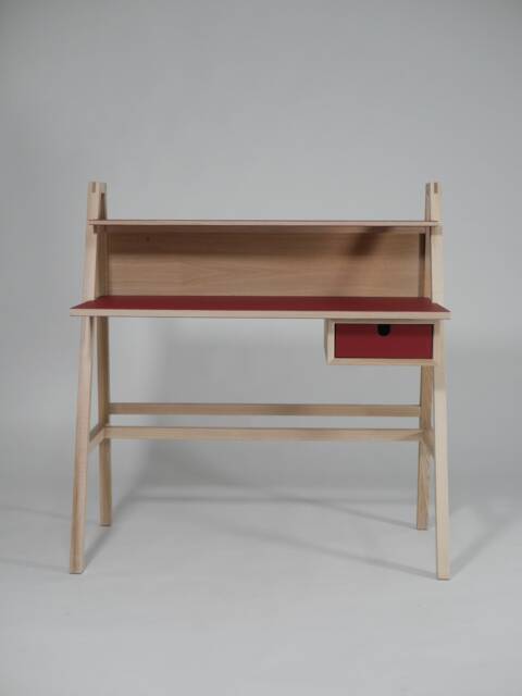 Mid Century Modern Desk, Office Linoleum Surface Desk, Linoleum Writing Desk With Drawer & Shelf - image 1