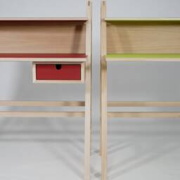 Mid Century Modern Desk, Office Linoleum Surface Desk, Linoleum Writing Desk With Drawer & Shelf - thumbnail 2