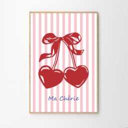 Ma Cherie Cherry Bow Art Canvas Poster, Trendy Wall Art, Aesthetic Decor, Retro Home Printed Gift - thumbnail 2