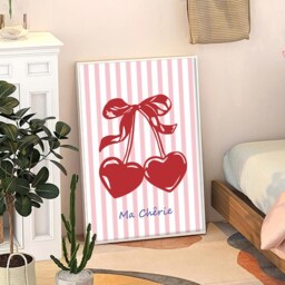 Ma Cherie Cherry Bow Art Canvas Poster, Trendy Wall Art, Aesthetic Decor, Retro Home Printed Gift - thumbnail 3