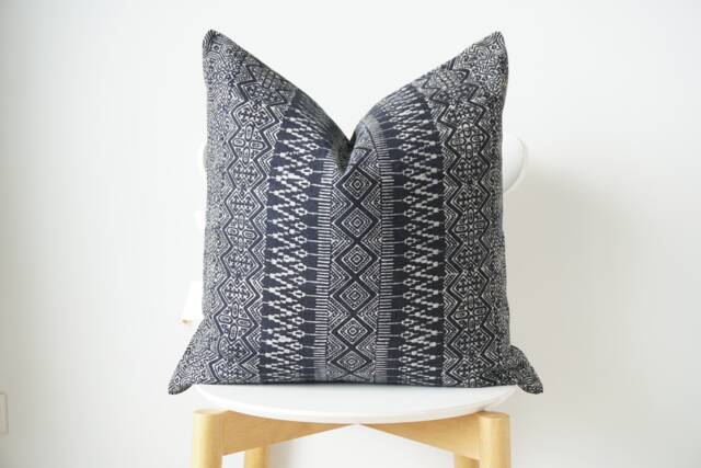 Indigo Neutral Tribal Hemp Hand Woven Natural Dye Color Lumbar Pillow Cover - image 1