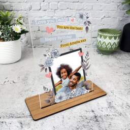 Birthday Dad Gift Pastel Blue Floral Photo Frame Personalised Acrylic Plaque - Gift, Custom