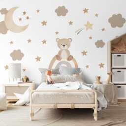 Teddy Bear Wall Decals Neutral Nursery Decor Stickers Beige Art Moon Stars Baby Boy Room - thumbnail 2