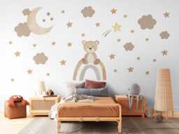 Teddy Bear Wall Decals Neutral Nursery Decor Stickers Beige Art Moon Stars Baby Boy Room - thumbnail 1