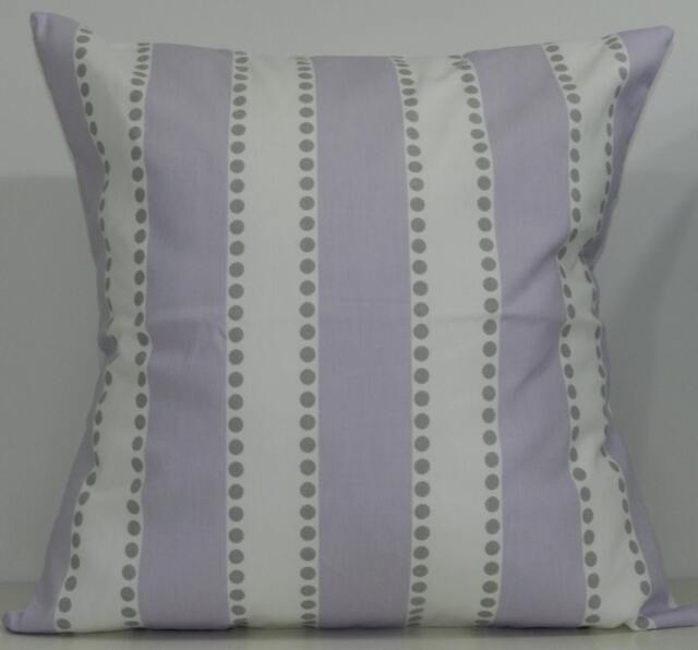 New 18x18 Inch Designer Handmade Pillow Cases. Wide Lavender Stripe With Grey Dots