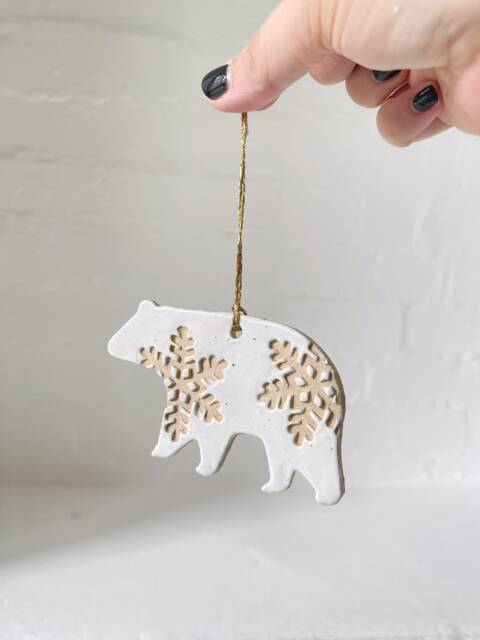 Handmade Speckled Polar Bear Ornament Ceramic Christmas Decoration - image 1