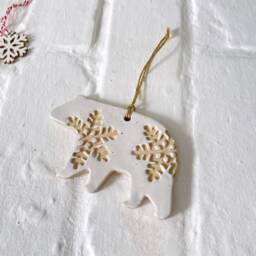 Handmade Speckled Polar Bear Ornament Ceramic Christmas Decoration - thumbnail 3
