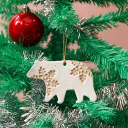 Handmade Speckled Polar Bear Ornament Ceramic Christmas Decoration - thumbnail 2