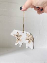 Handmade Speckled Polar Bear Ornament Ceramic Christmas Decoration - thumbnail 1