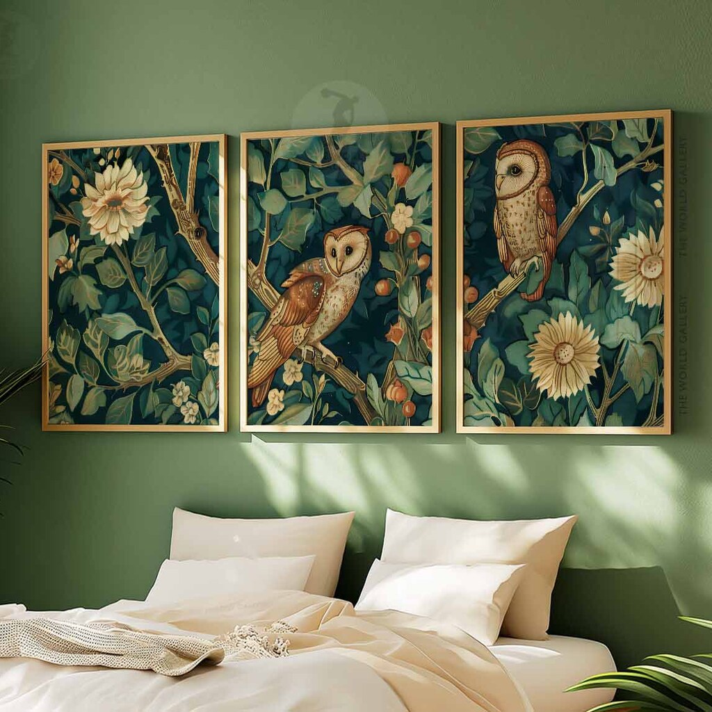 Poster Mural Vintage William Morris 60x90 Cm | Déco Hibou Et Fleurs Pour Salon, Chambre Ou Bureau - 6
