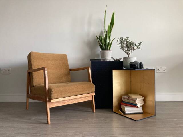 Handmade Nesting Side Table Set - Gold Art Deco Coffee Wooden Tv Stand _ Piaf - image 1