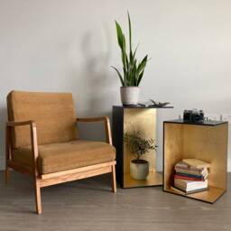 Handmade Nesting Side Table Set - Gold Art Deco Coffee Wooden Tv Stand _ Piaf - thumbnail 3