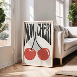 Mon Cheri Print, Cherry Kitchen Bedroom French Wall Art, Poster, Retro Cute Home Decor, Gift 3017 - thumbnail 1