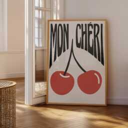 Mon Cheri Print, Cherry Kitchen Bedroom French Wall Art, Poster, Retro Cute Home Decor, Gift 3017 - thumbnail 3