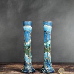 Hand-Painted Glass Candlestick Tapered Candles Holders - Zen Collection Green Blue Teal With Bronze Dual Use Vase Or Candle Holder 20cm - thumbnail 2