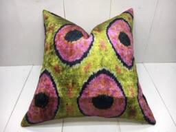 Silk Ikat Pillow Cover 20x20, Handwoven Accent Cushion - thumbnail 1