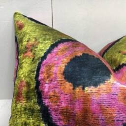 Silk Ikat Pillow Cover 20x20, Handwoven Accent Cushion - thumbnail 3