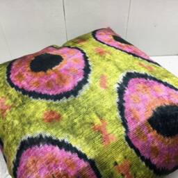 Silk Ikat Pillow Cover 20x20, Handwoven Accent Cushion - thumbnail 4