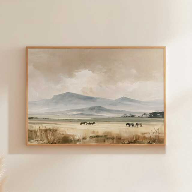 Horse Pasture Poster, Mountain Landscape Print, Country Wall Art, Paper - image 1