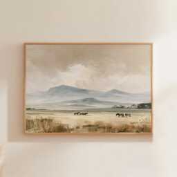 Horse Pasture Poster, Mountain Landscape Print, Country Wall Art, Paper - thumbnail 1