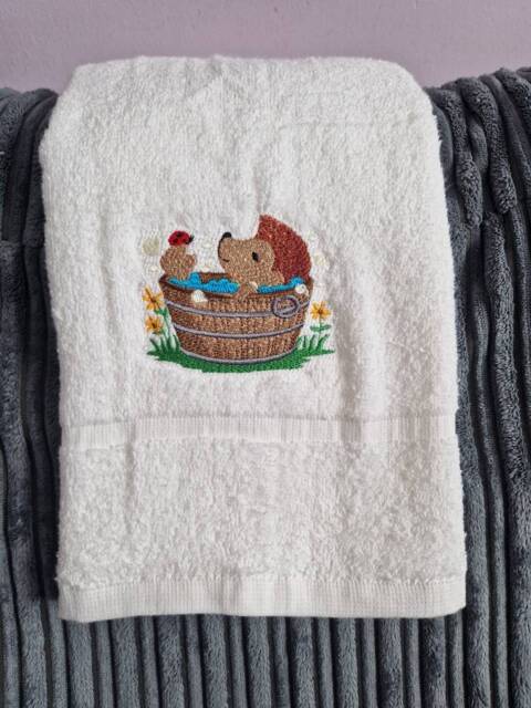 Embroidered Woodland Animal Hedgehog Hand Towel - image 1