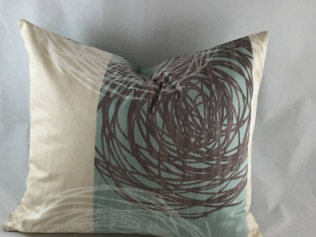 Abstract Cotton Sateen Cushion Cover, Beige Teal Sunroom Decor - image 1