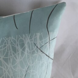 Abstract Cotton Sateen Cushion Cover, Beige Teal Sunroom Decor - thumbnail 3