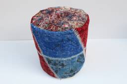 Handmade Patchwork Wool Pouf Cover, Bohemian Ottoman, 16x16 Inches