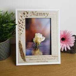 Wedding Memorial Photo Frame, Personalised With Any Text, Feather & Wing Design For Lost Loved Ones On Breakfast Remberance Table - thumbnail 1