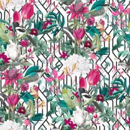 Botanical Geometric Velvet Cylinder Lampshade, in White, Extra Tall Lampshade Birds Velvet - thumbnail 2