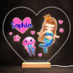 Mermaid Girl Sea Purple Colourful Heart Personalised Gift Led Lamp Night Light - Bedroom - thumbnail 1