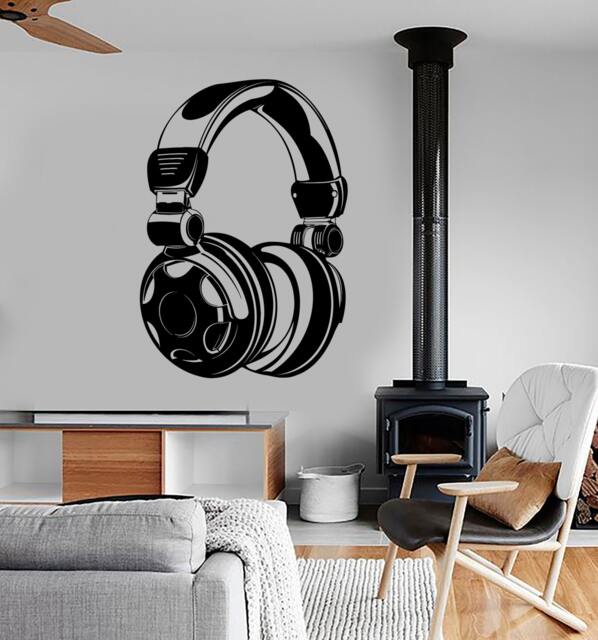 Wall Vinyl Music Headphones Head Phones Song Guaranteed Quality Decal Mural Art 1576Dz - image 1