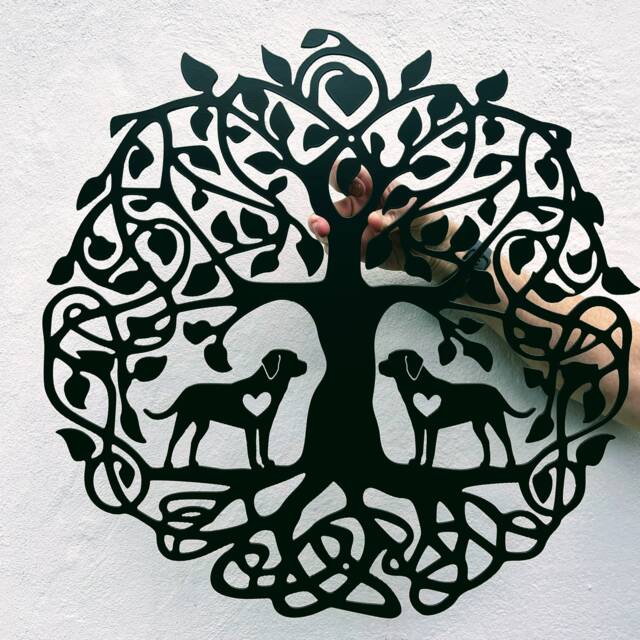 Tree Of Life, Wall Art, Handmade, Gift Idea, Solid, Steel, Labrador, Dog, Cute