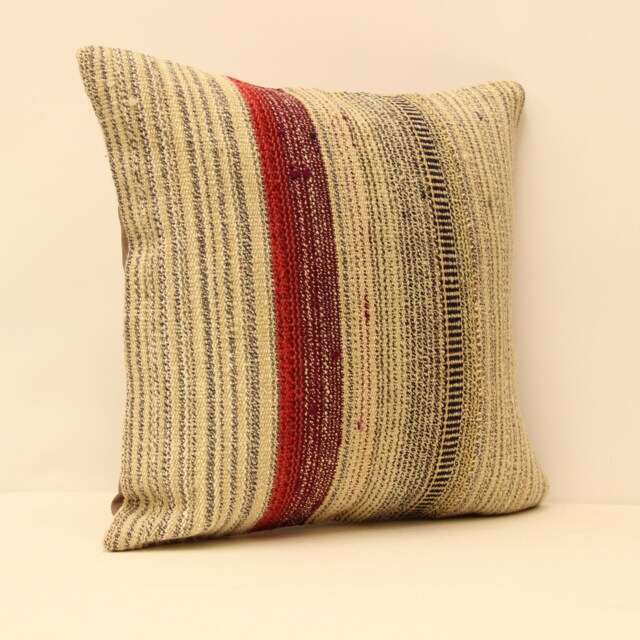 16x16 Turkish Kilim Pillow, Home Decor, Handwoven Bohemian Throw Cushion Cover, Beeding 4Kf-152 - image 1