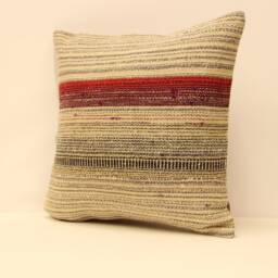 16x16 Turkish Kilim Pillow, Home Decor, Handwoven Bohemian Throw Cushion Cover, Beeding 4Kf-152 - thumbnail 3