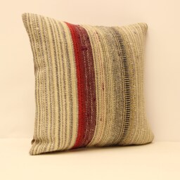 16x16 Turkish Kilim Pillow, Home Decor, Handwoven Bohemian Throw Cushion Cover, Beeding 4Kf-152 - thumbnail 1