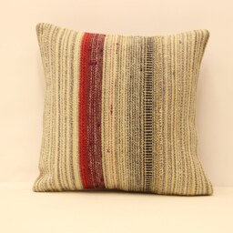 16x16 Turkish Kilim Pillow, Home Decor, Handwoven Bohemian Throw Cushion Cover, Beeding 4Kf-152 - thumbnail 2