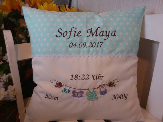 Pillow With Name For Birth - Baby Clothesline Mint Stars - image 1
