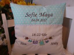 Pillow With Name For Birth - Baby Clothesline Mint Stars - thumbnail 1