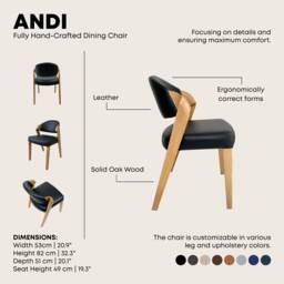 High-Quality Soft Leather Upholstered Dining Chair, Handcrafted Solid Oak Dining Chair, Wooden Chairs, Customized Room Chairs - thumbnail 2