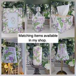 Beautiful Vintage Purple & Lilac Floral Wax Or Flameless Pillar Candles - thumbnail 4