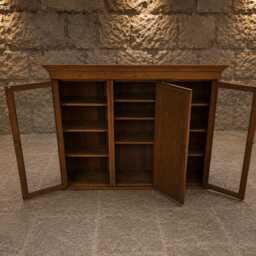Solid Oak Mirrored Display Cabinet - Traditional English Glazed Bookcase - thumbnail 4