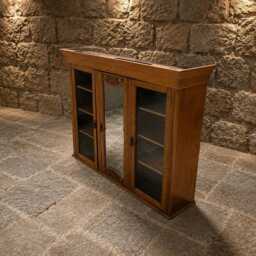 Solid Oak Mirrored Display Cabinet - Traditional English Glazed Bookcase - thumbnail 2