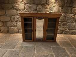 Solid Oak Mirrored Display Cabinet - Traditional English Glazed Bookcase - thumbnail 1