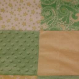 Quilted Minky Baby Blanket - Patchwork Green & Yellow - thumbnail 3