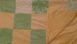 Quilted Minky Baby Blanket - Patchwork Green & Yellow