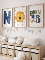 Set Of 3 Boys Nursery Prints, Lion Print, Personalised, Wall Art, Bedroom Decor, Art - thumbnail 1