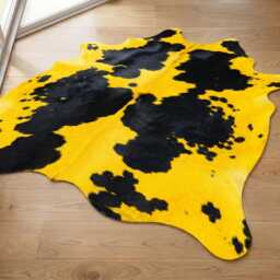 Yellow Black Cowhide Rug - Genuine Dyed Leather Area Rug, Western Decor - thumbnail 2